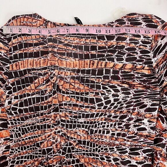 New Directions Top Size L Snake Print Faux Wrap V Neck‎ Side Chinched Blouse - Picture 9 of 14
